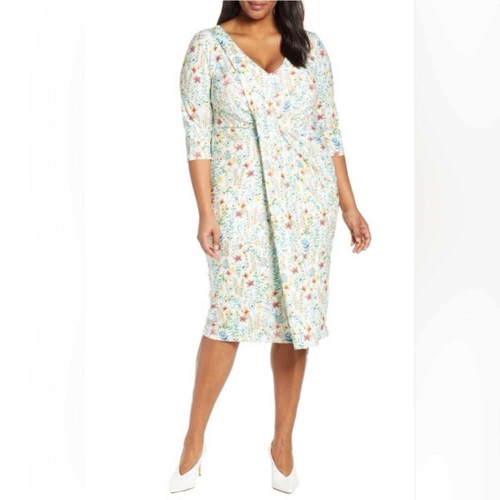 Jason Wu x Eloquii Dress Floral Garden Draped Front 3/4 Sleeve